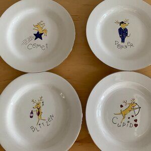 Pottery Barn Reindeer Plates-Set of 4-White - Dinner